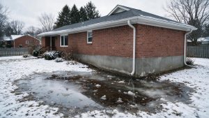 Gutter Overflow in Shawnee, KS and How to Fix It 3 Foundation cracks and water pooling near home exterior, potential gutter overflow damage in Shawnee, Kansas.