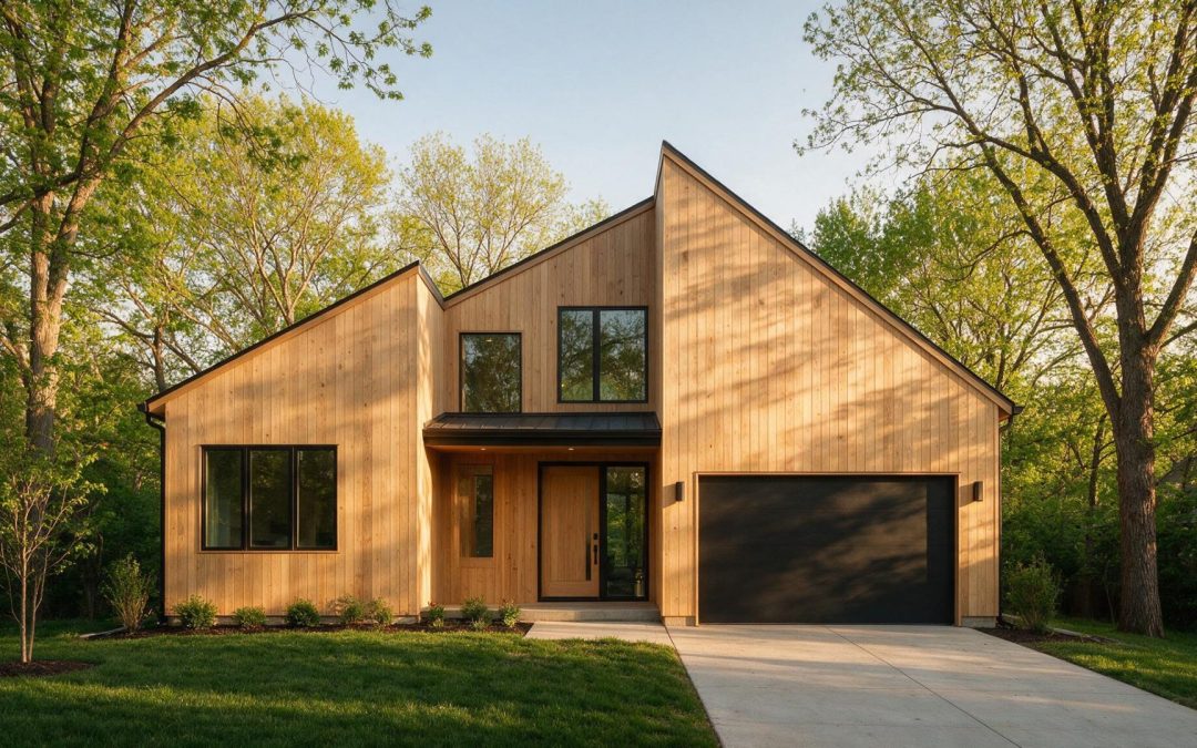 Modern Shawnee Kansas home with potential signs of siding repair needed.