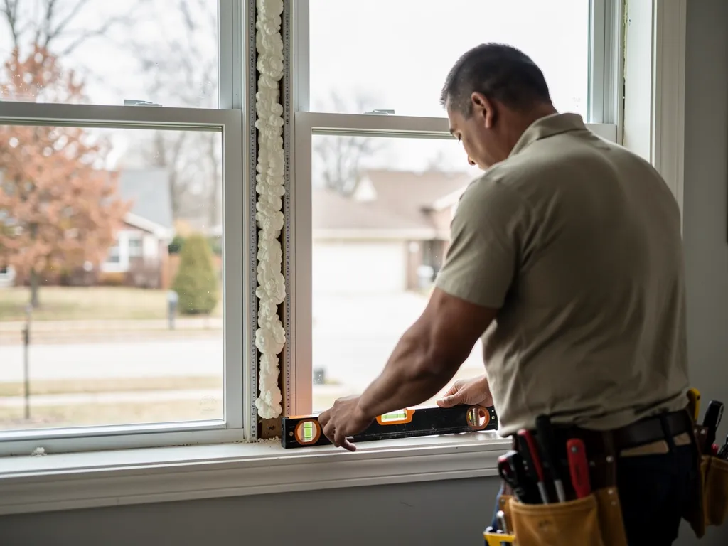 Energy-Efficient Window Options for Your Home 4 Contractor sealing a window frame during a Kansas City installation